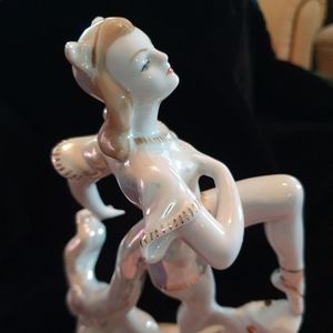 Vintage Art Deco Cat Woman Statue Fine Old USSR DFZ Dmitrov Verbilki Porcelain